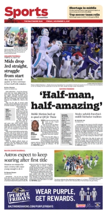 Baltimore Sun Sports Cover - 11/3/2017